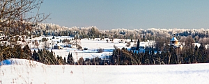 Вид от Льгово на урочище Свиньино и церковь Рождества Христова